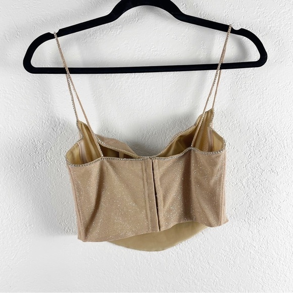 Mirror Palais Fairy Crystal Glitter Crop Bustier Top Small Tan Casual Trendy - Picture 5 of 7